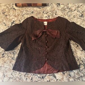 Vintage Carol Craig Lace Overlay Cropped Jacket Bow Crop Bolero Brown Sz 12
